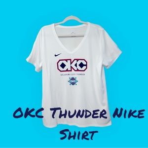 OKC Thunder Basketball - Nike Shirt, Women’s XL, White with OKC Thunder logo.